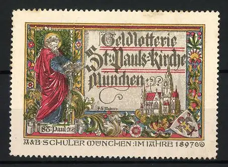 Reklamemarke München, Geldlotterie St. Pauls-Kirche, St. Paulus und Kirche, 1897