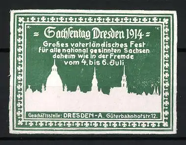 Reklamemarke Dresden, Sachsentag 1914, Stadtsilhouette