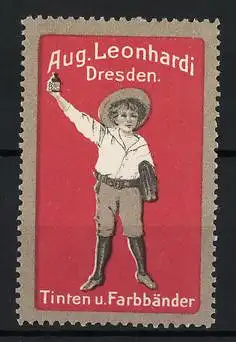 Reklamemarke Dresden, Aug. Leonhardi, Junge mit Tintenflasche