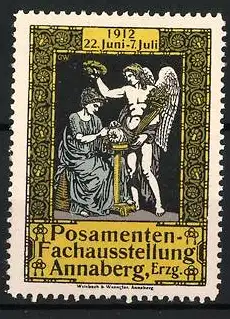 Reklamemarke Annaberg, Posamenten-Fachausstellung 1912, antike Figuren