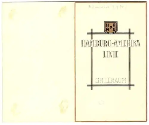 Menükarte M.S. Milwaukee 1934, Skandinavisk Frokost, Menükarte für Baroness Agathe v. Fürstenberg, Max v. Willich