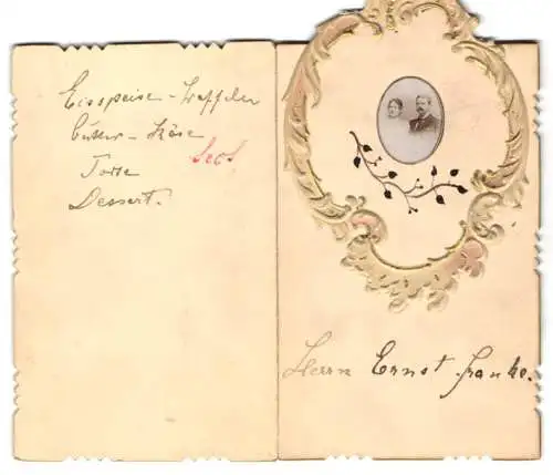 Menükarte Herr Ernst Franke, Handschrifliche Menükarte mit Foto des Herrn