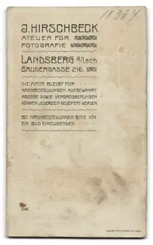 Fotografie J. Hirschbeck, Landsberg am Lech, Brudergasse 216, Porträt eines jungen Mädchens