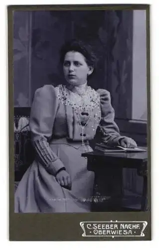 Fotografie C. Seeber Nachf., Oberwiesa, Portrait einer Frau in eleganter Kleidung