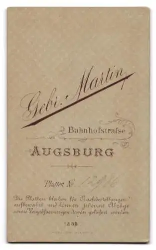 Fotografie Gebr. Martin, Augsburg, Bahnhofstrasse 2, Porträt einer Dame