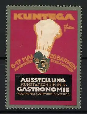 Reklamemarke Barmen, Ausstellung Kunst u. Technik in d. Gastronomie, Kochmütze und Gesicht