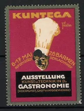 Reklamemarke Barmen, Ausstellung Kunst u. Technik in d. Gastronomie, Kochmütze und Gesicht