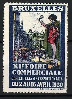 Reklamemarke Brüssel, XIe Foire Commerciale, Marktplatz und Herold, 1930