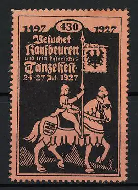 Reklamemarke Kaufbeuren, Historisches Tänzelfest 1927, Ritter auf Pferd