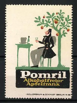 Reklamemarke Berlin, Pomril Apfeltrank, Apfelbaum mit Person