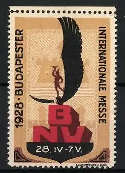 Reklamemarke Budapest, Internationale Messe 1928, Skulptur mit Flügel