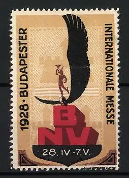 Reklamemarke Budapest, Internationale Messe 1928, Adler und BNV-Logo