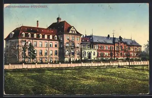 AK Göppingen, Bezirkskrankenhaus mit Mauer aus der Vogelschau