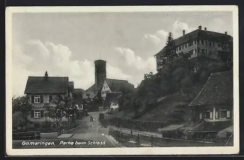 AK Gomaringen, Strassenpartie beim Schloss von der Brücke aus