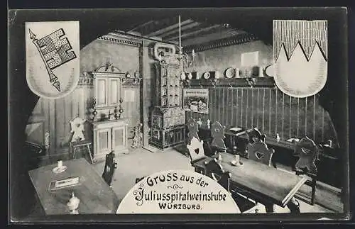 AK Würzburg, Gasthaus Juliusspitalweinstube, Stadtwappen
