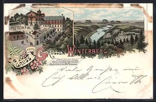 Lithographie Winterberg / Sächs. Schweiz, Hotel auf dem grossen Winterberg, Umland