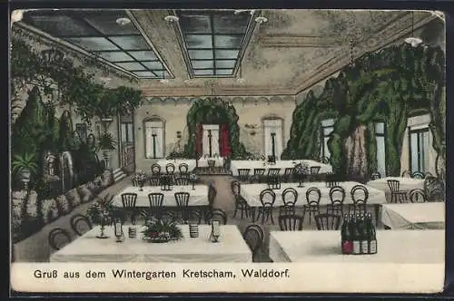 AK Walddorf / Eibau, Speisesaal im Wintergarten, Gasthaus Kretscham