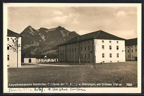 AK Sonthofen, Karpathenkaserne, Gebäude der 11. Komp. u. Stallungen, mit Grünten