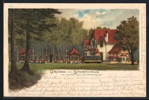 Lithographie Wolfenbüttel, Gasthaus Zum Sternhaus im Lechelnholz