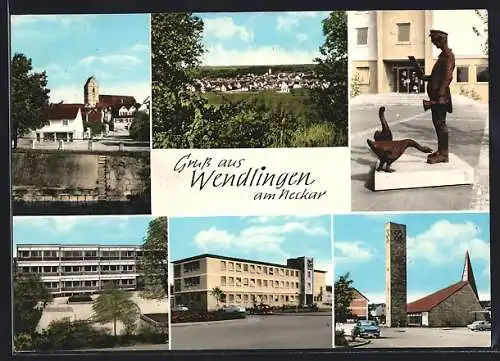 AK Wendlingen am Neckar, Denkmal, Gebäudeansicht, Uferpartie