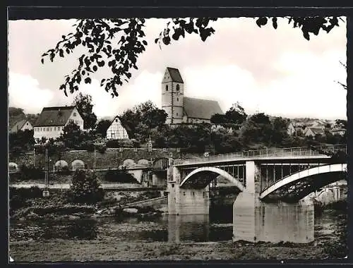 AK Plochingen /Neckar, Ortspartie mit Kirche