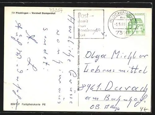 AK Plochingen, Vorstadt Stumpenhof mit Strassenpartie