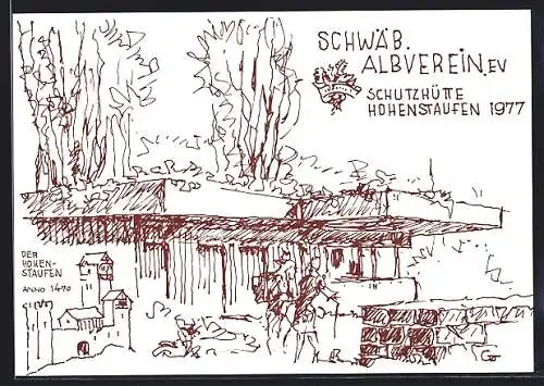 Künstler-AK Hohenstaufen, Schutzhütte des Schwäb. Albverein Ev.