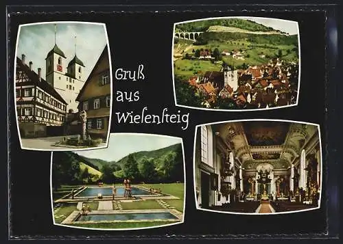 AK Wiesensteig, Kirche mit Brunnen, Innenansicht, Schwimmbad