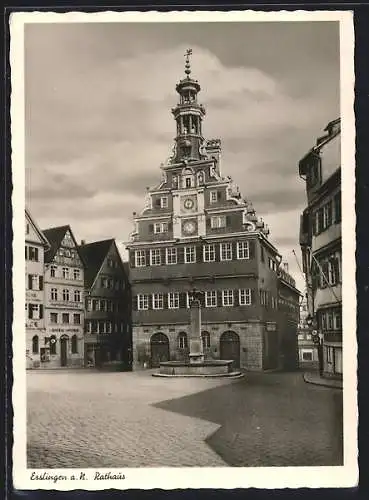 AK Esslingen a. N., Rathaus mit Homöopathischer Zentral Apotheke und Brunnen