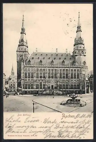 AK Aachen, Rathaus mit Brunnen