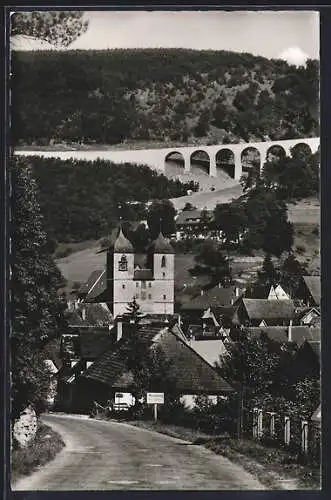 AK Wiesensteig /Schwäb. Alb, Blick von einer Strasse zur Malakoff-Brücke