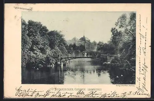 AK Hamburg-St.Pauli, Brücke im botanischen Garten