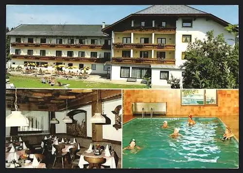 AK Velden /See, Hotel-Pension Fantur mit Gastraum und Hallenbad