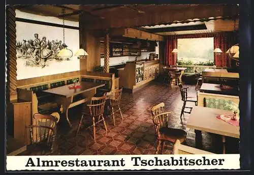 AK Greifenburg /Weissensee, Almrestaurant Tschabitscher der Fam. Kolbitsch, Gaststube