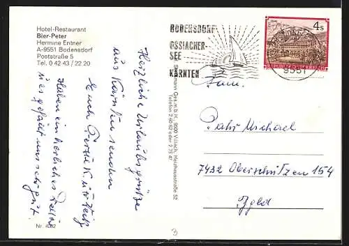 AK Bodensdorf, Das Hotel-Restauranr Bier-Peter v. Hermine Entner, Poststrasse 5