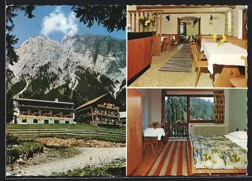 AK Reisach /Kärnten, Gasthaus Reisskofelbad gegen den Reisskofel, mit Innenansichten