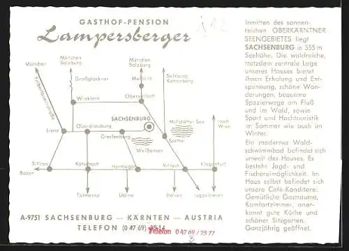 AK Sachsenburg /Kärnten, Gasthof-Pension Lampersberger mit Innenansichten