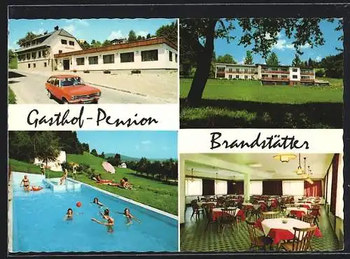 AK Waiern /Feldkirchen, Gasthof-Pension F. Brandstätter mit Innenansichte und Freibad