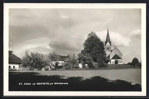 AK St. Anna ob Reifnitz am Wörthersee, Ortspartie mit Kirche im Frühling