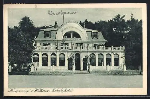 AK Krumpendorf a. Wörthersee, Bahnhof Hotel im Sonnenschein