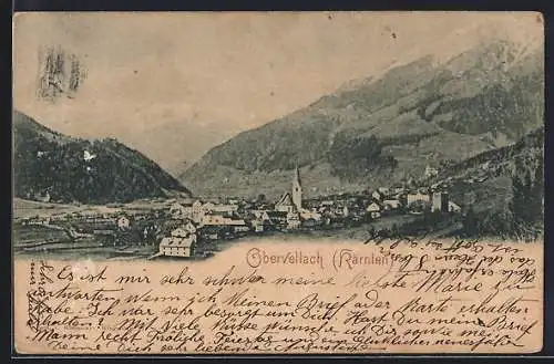 AK Obervellach, Ortschaft aus der Ferne gesehen um 1900