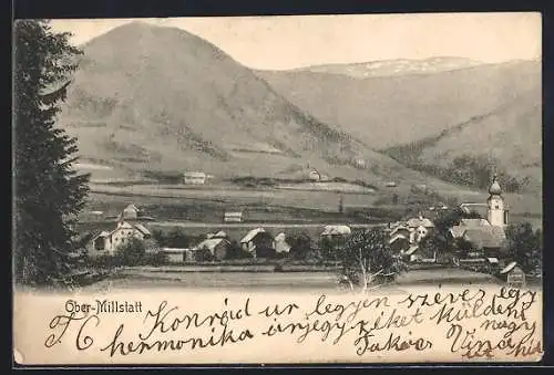 AK Ober-Millstatt, Ortsansicht gegen die Berge