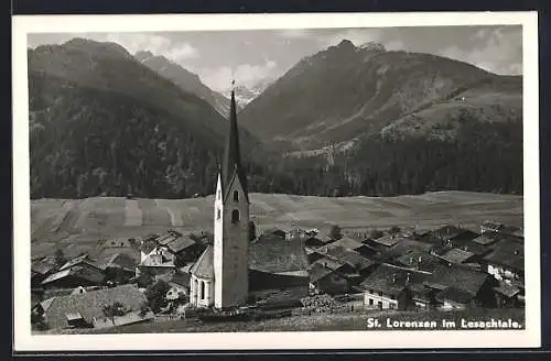 AK St. Lorenzen im Lesachtale, Ortsansicht mit Kirche