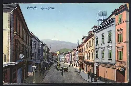 AK Villach, Hauptplatz mit Geschäften