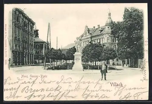 AK Villach, Strassenblick Hans Gasser-Platz mit Denkmal