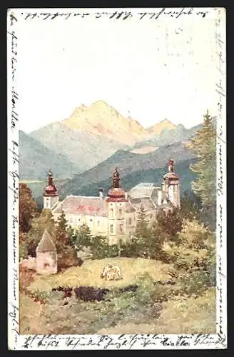 AK Admont, Schloss Röthelstein mit Blick auf das Ennstal