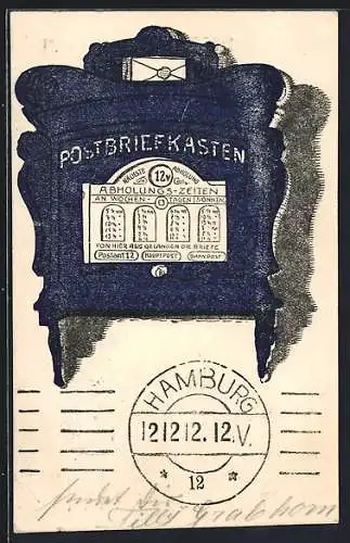 Künstler-AK Hamburg, Postbriefkasten, 12.12.12 12 Uhr, Brief