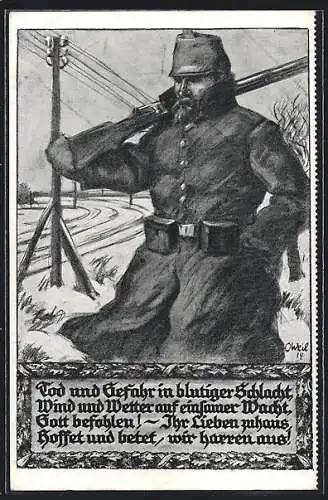 Künstler-AK sign. O. Weil: Hamburger Opfertag 1. Nov. 1915, Soldat auf Wache im Schnee