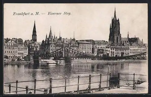 AK Alt-Frankfurt, Eiserner Steg mit Stadtpanorama