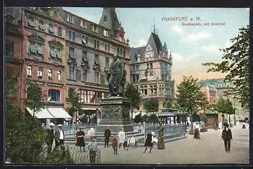 AK Frankfurt a. M., Goetheplatz mit Denkmal